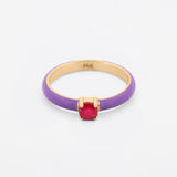 'Soletta' 14K Gold Enamel & Gemstone Stacking Ring